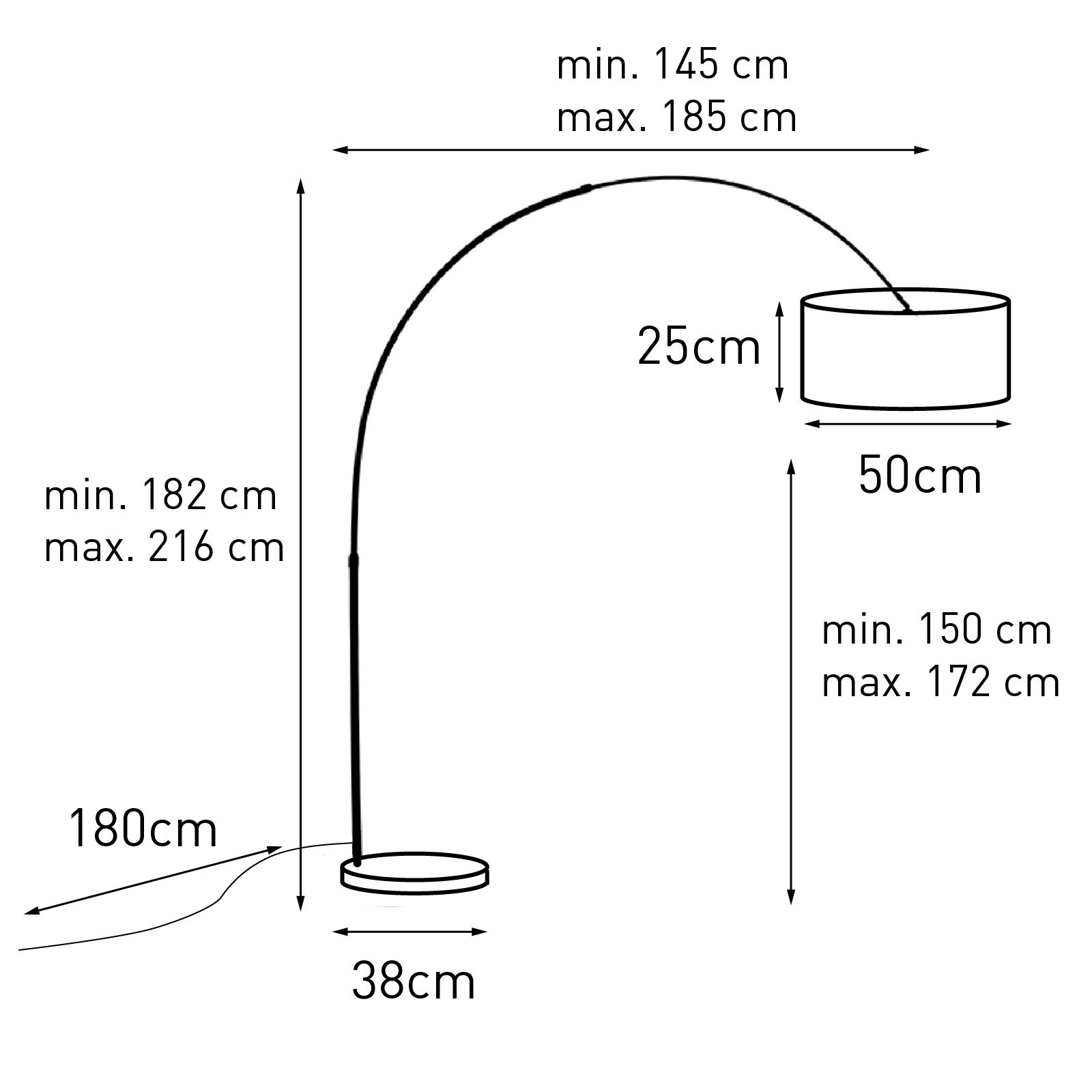 Booglamp staal stoffen kap wit 50/50/25 verstelbaar - XL
