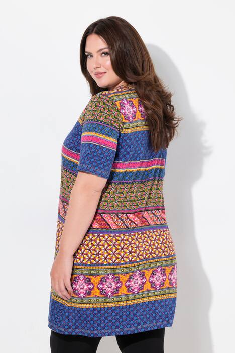 Longshirt, A-Linie, V-Ausschnitt, 3/4-Arm, kaugummi rosa