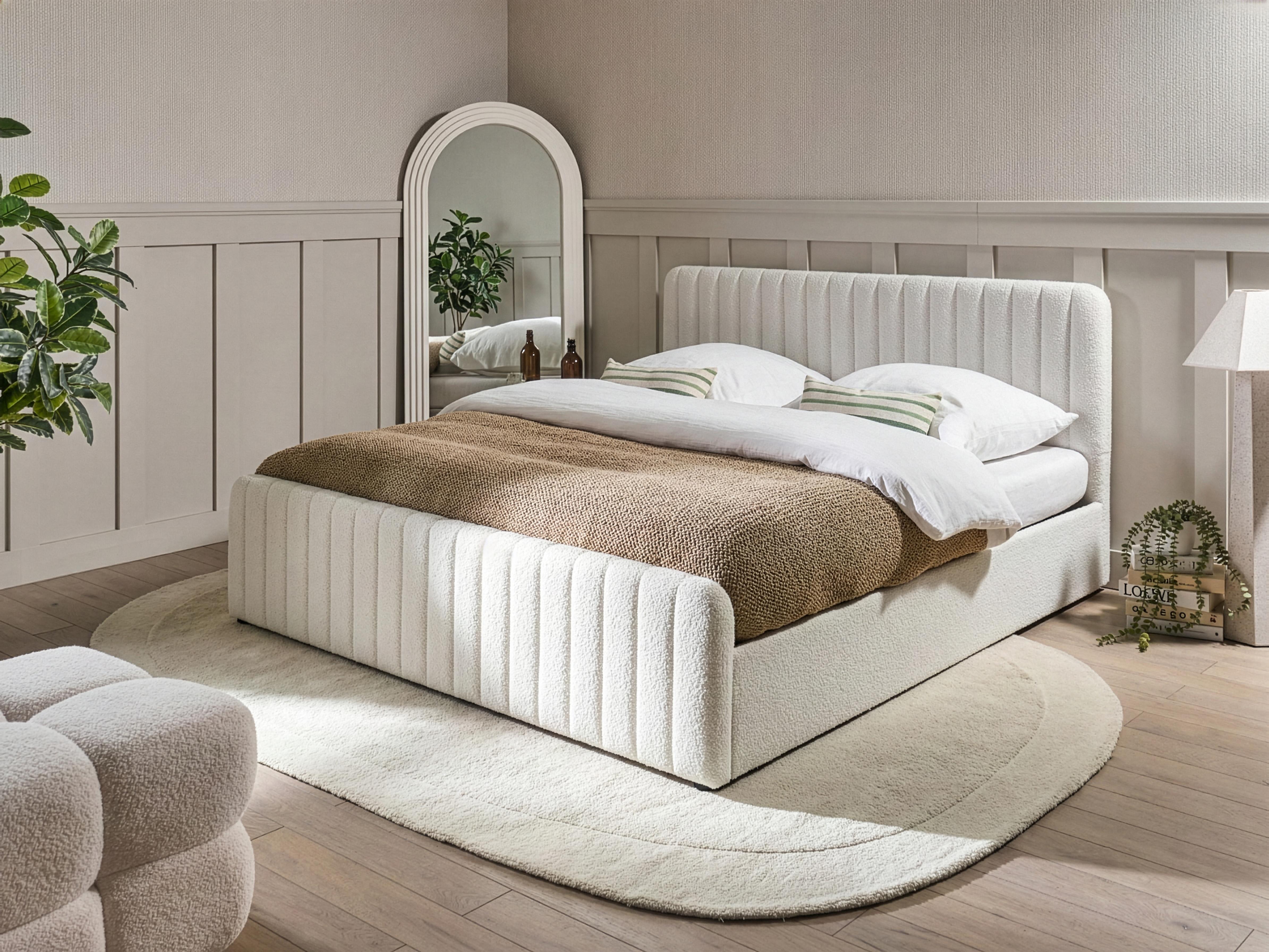 Bed met opbergruimte Bouclé LUNAN 180 x 200 cm Wit