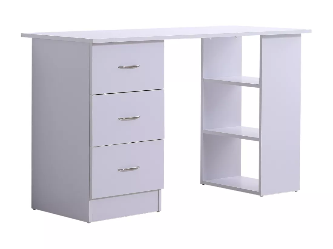 Bureau informatique table multi-fonctions 3 tiroirs 2 étagères dim. 120L x 49l x 72H cm MDF blanc