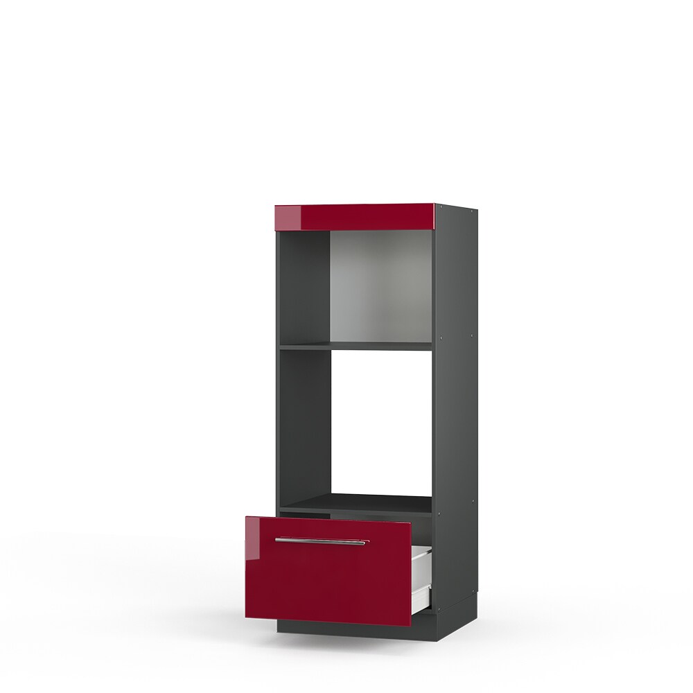 Vicco Mikrowellenumbauschrank Küchenschrank Küchenmöbel Fame-Line Anthrazit Bordeaux Rot 60 cm modern Hochglanz Küche Einbauküche Blende Hochschrank Schublade Mikrowelle Backofen Küchenzeile
