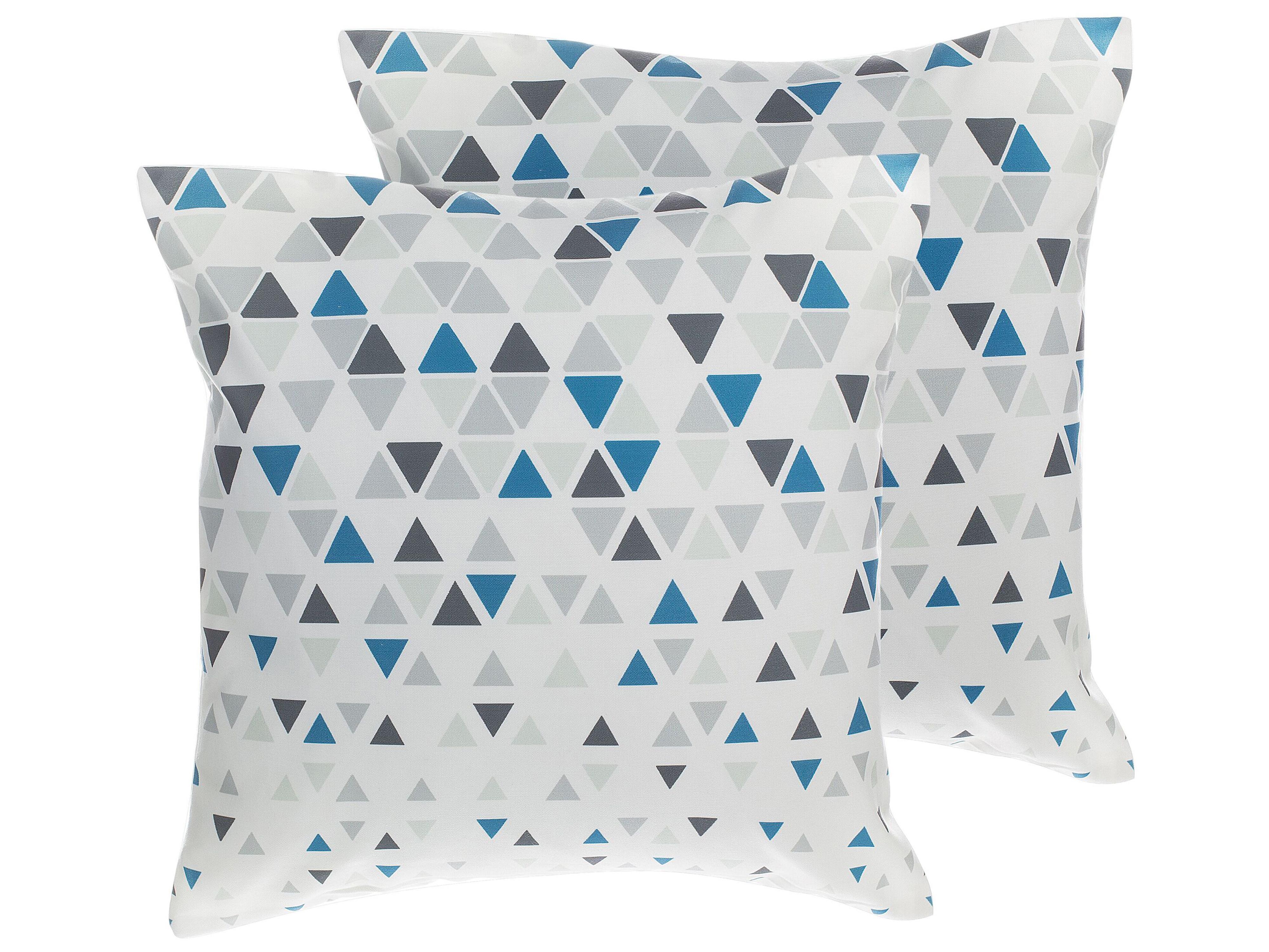 Set van 2 sierkussens CLEOME 45 x 45 cm Wit Grijs Blauw geometrisch patroon