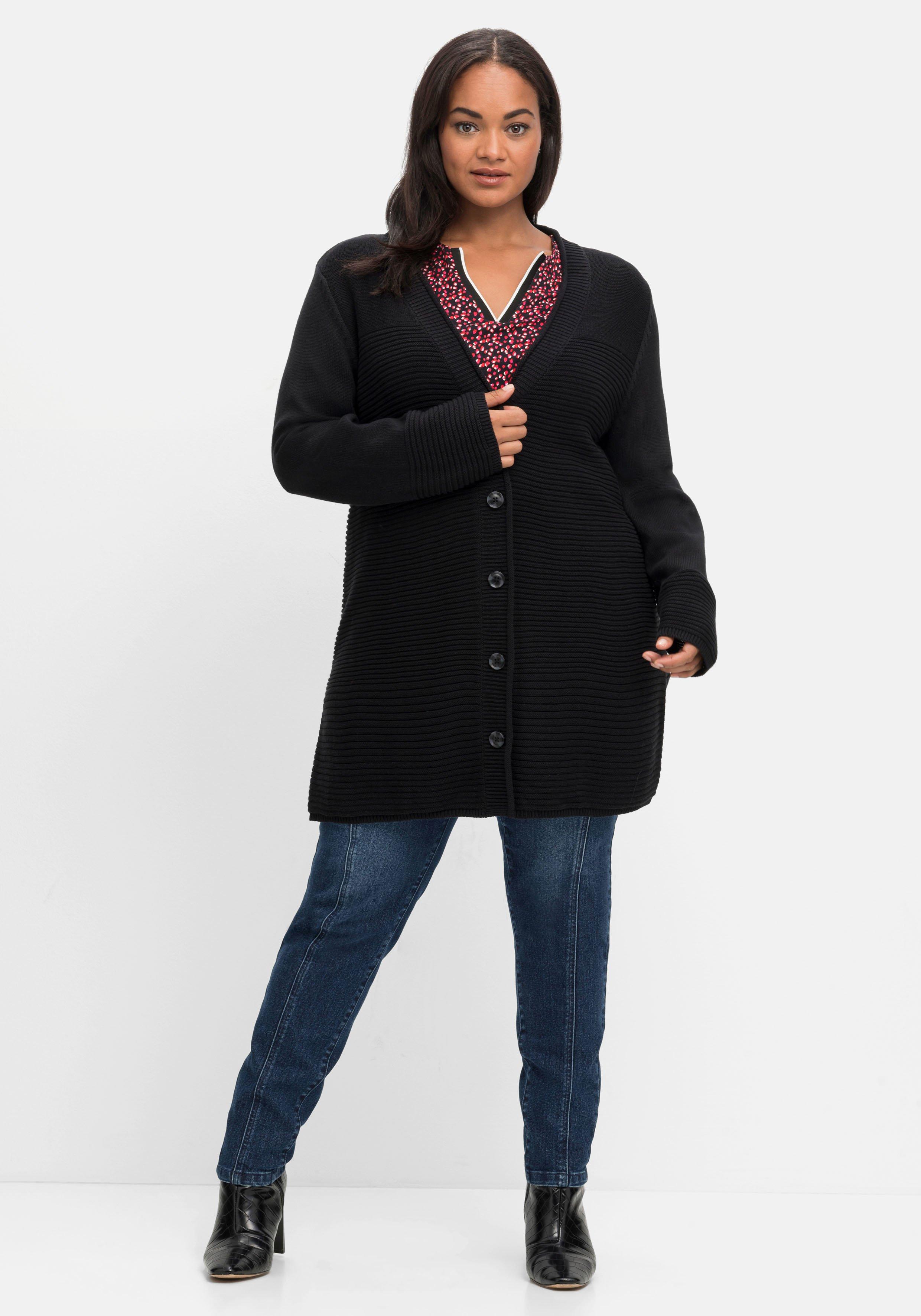 Longstrickjacke im Strukturmix, mit V-Ausschnitt