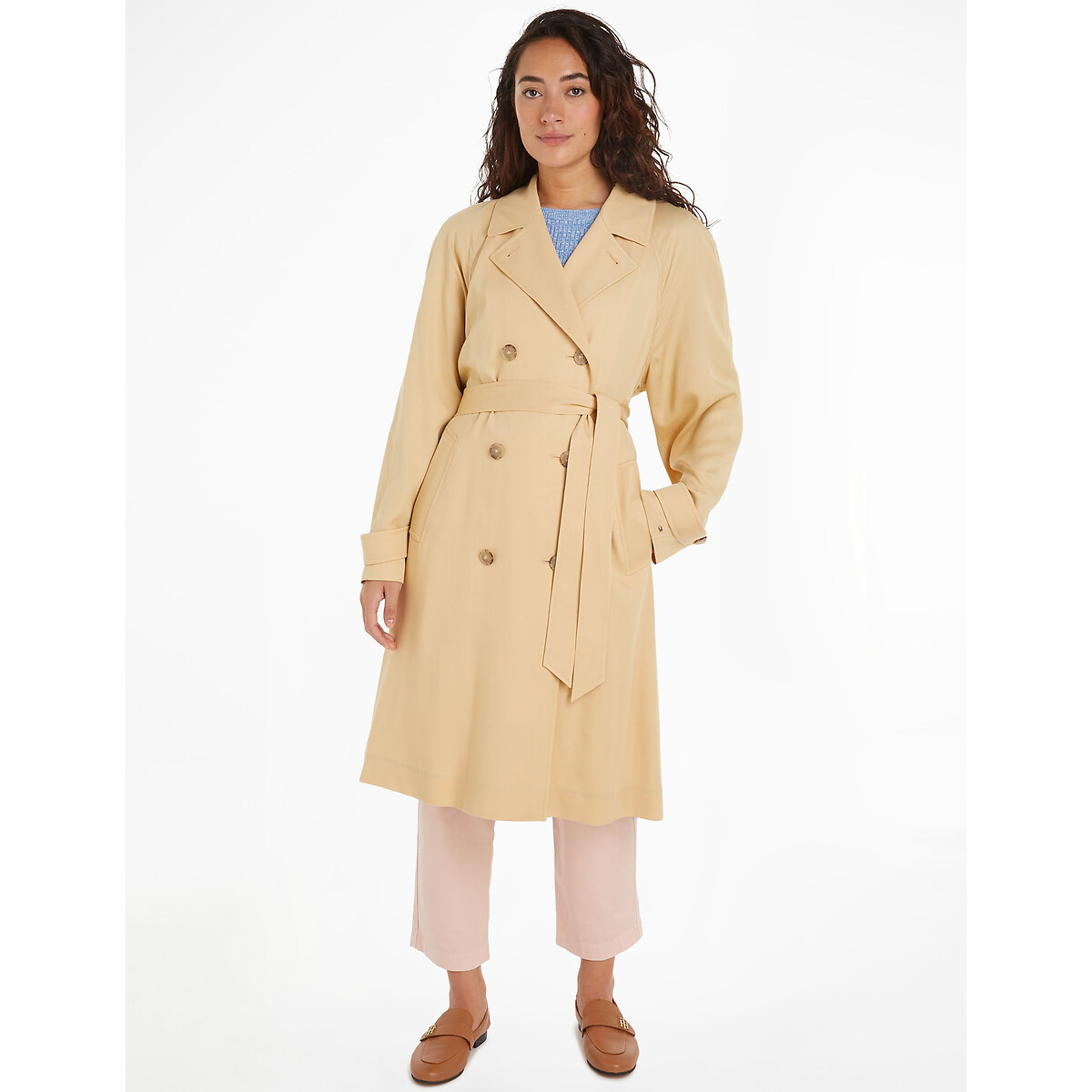 TOMMY HILFIGER<br>Trench coat longo e fluido com mangas compridas