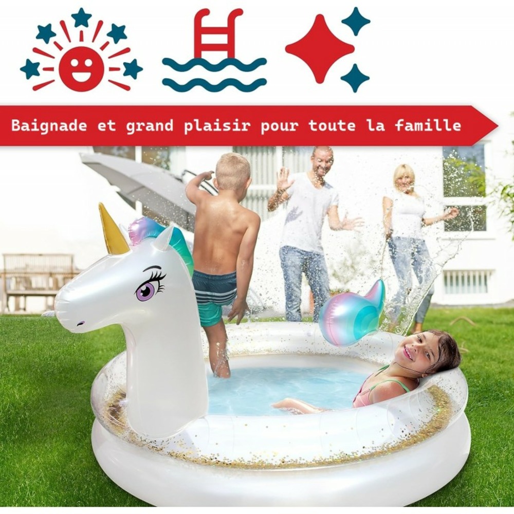 Piscine gonflable pour enfants - 200x135x90 cm piscine hors sol design licorne- à partir de 3ans.