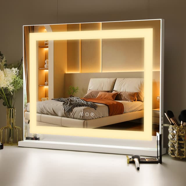 VANITII Hollywood skønhedsspejl med LED lyslist Metal 58x46 cm