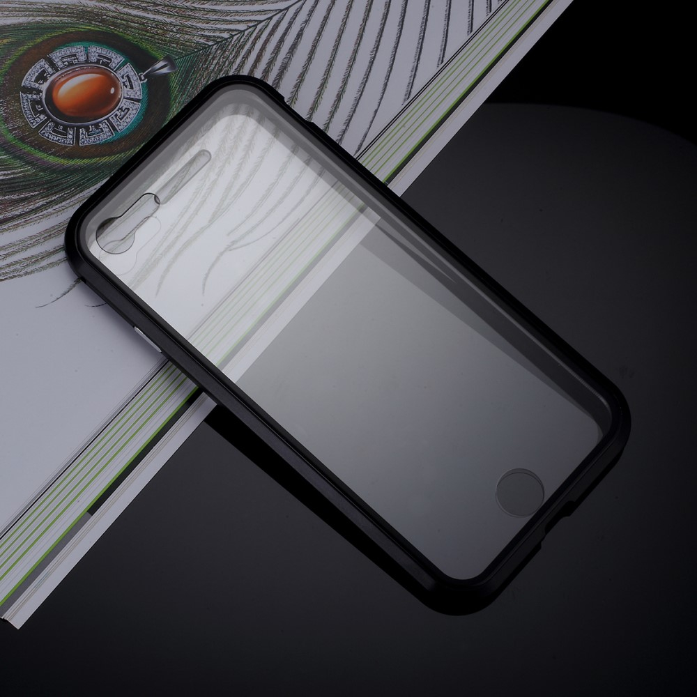 iPhone SE (2022/2020) / 8 / 7 Magnetische Alu Schutzhülle mit Panzer Glas Backcover   Display- / Kameraschutz (Magnet-Technologie) - Schwarz