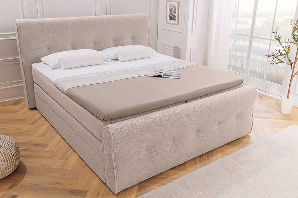 Boxspringbett SIGNUM 180x200cm beige Bouclé inkl. Stauraum Matratze Topper Matratze