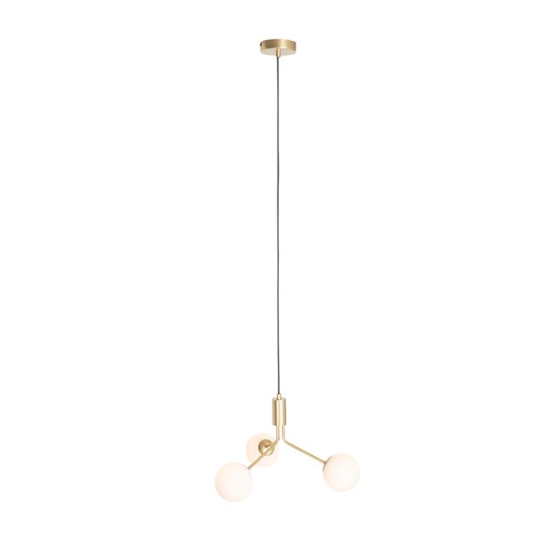 Art Deco hanglamp goud met opaal glas 3-lichts - Coby
