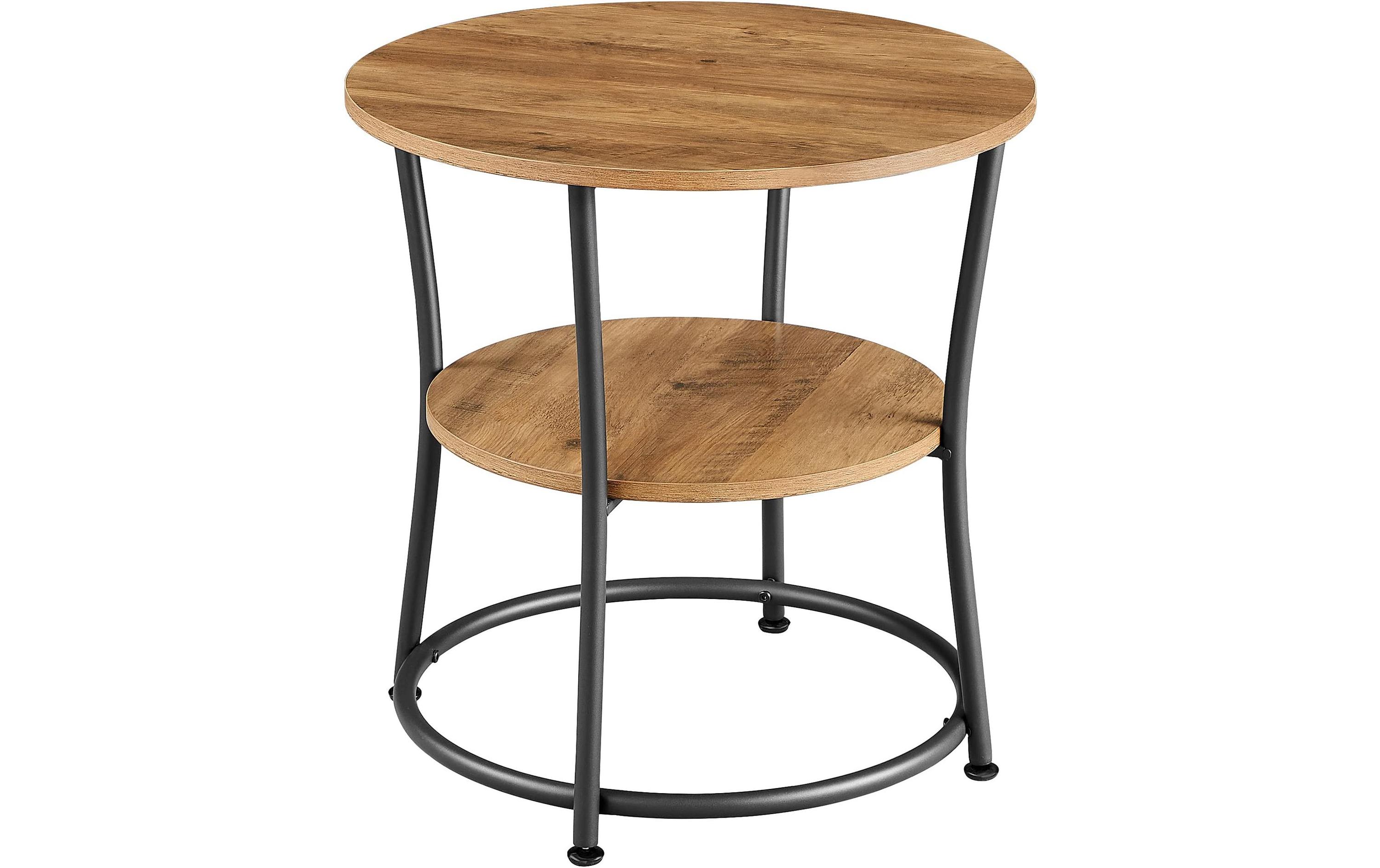 Beistelltisch 54 x 55 cm, Walnussbraun / SchwarzCouchtisch mit 2 Ablagen und Stahlrahmen