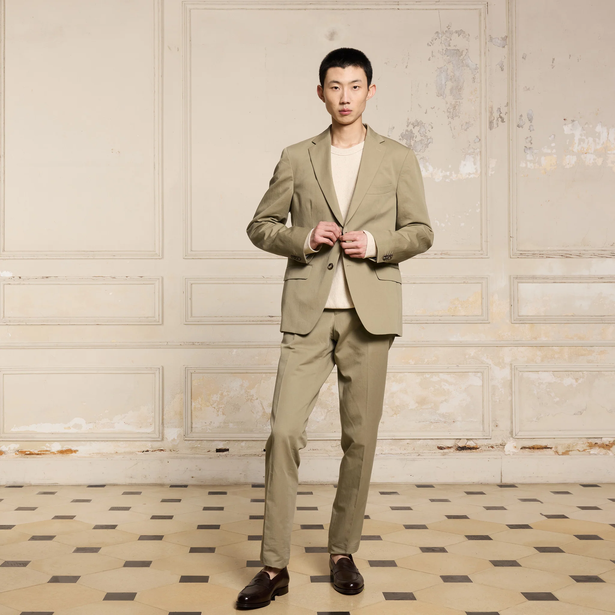 Light khaki linen and cotton jacket