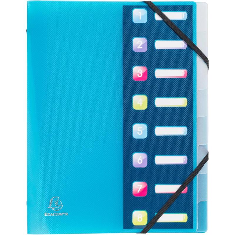 Trieur polypropylène 3 rabats Crystal colours 8 compartiments - Couleurs assorties