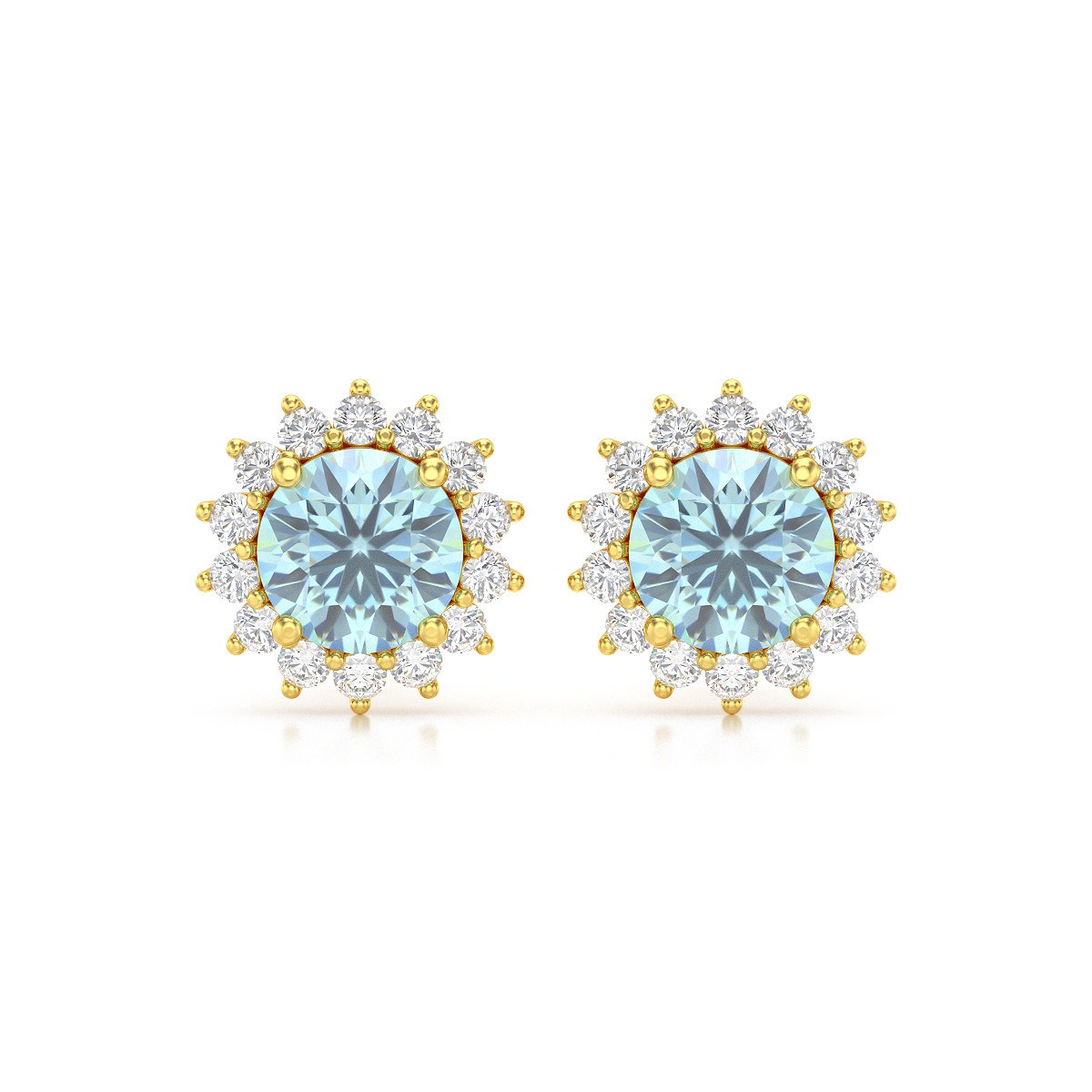 Boucles d'oreilles ADEN Or 585 Jaune Aigue-Marine et Diamant 2.61grs
