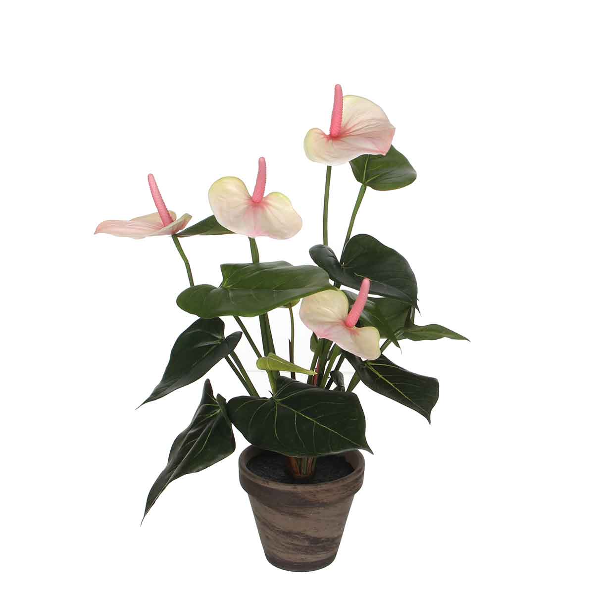 Mica decorations - anthurium artificielle rose clair en pot h40