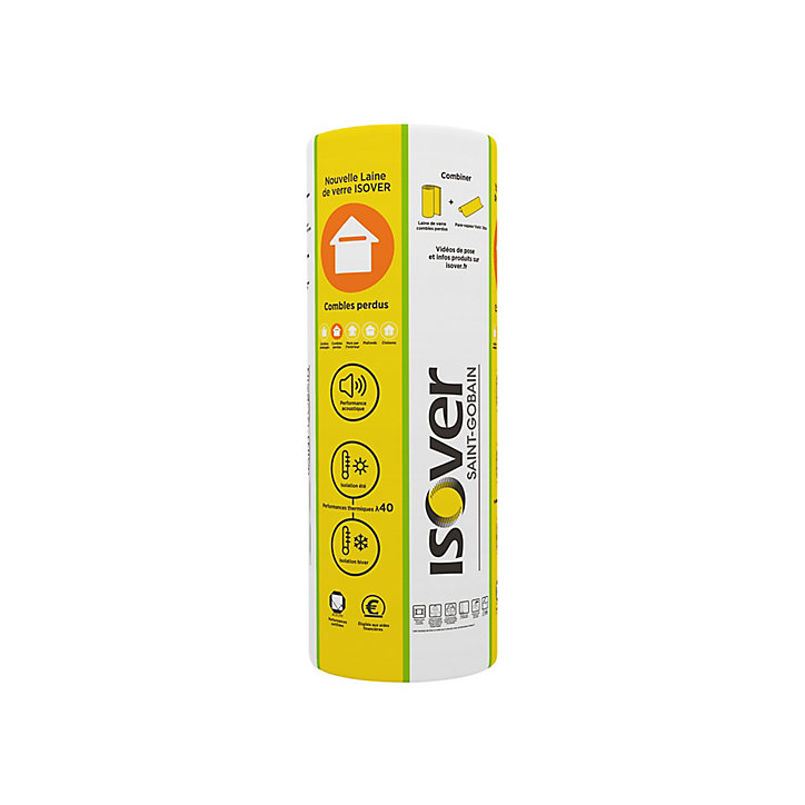Laine de verre Combles perdus et Plafonds ISOVER ép.280 mm - Rouleau kraft 1,2 x 2,8 m R. 7 m².K/W