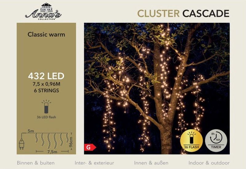 Anna's Collection Cascade clusterverlichting - 432 led lampjes - extra warm wit - 750 cm