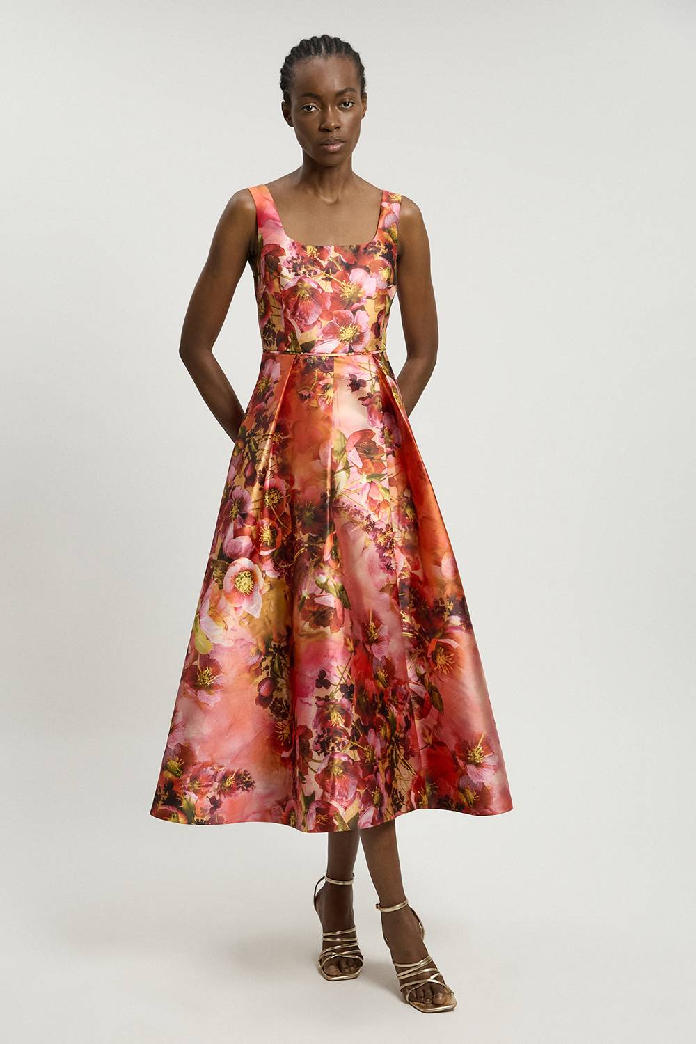 KarenMillen Robe Longue Tissée À Corset Avec Imprimé Floral Orange En Sergé Jacquard