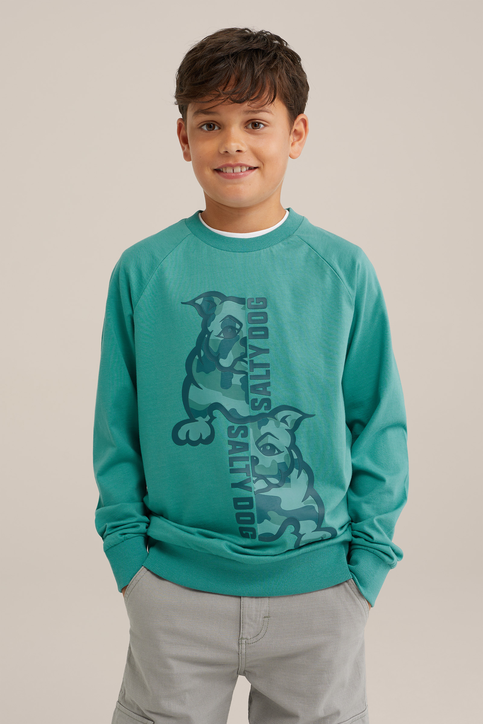 Jongens T-shirt met opdruk Salty Dog Zeegroen