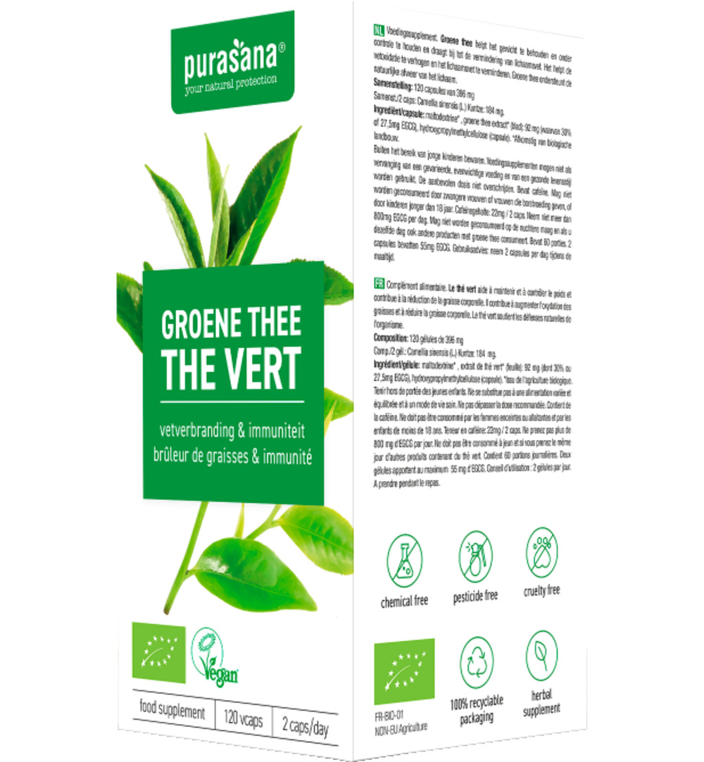 Purasanagroene Thee Extract – Vegan Bio (120 vega capsules)