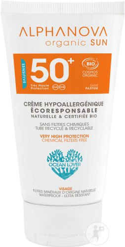 Alphanova Sun Crème Solaire IP50+ Très Haute Protection Visage Peaux Sensibles Bio Tube 50g