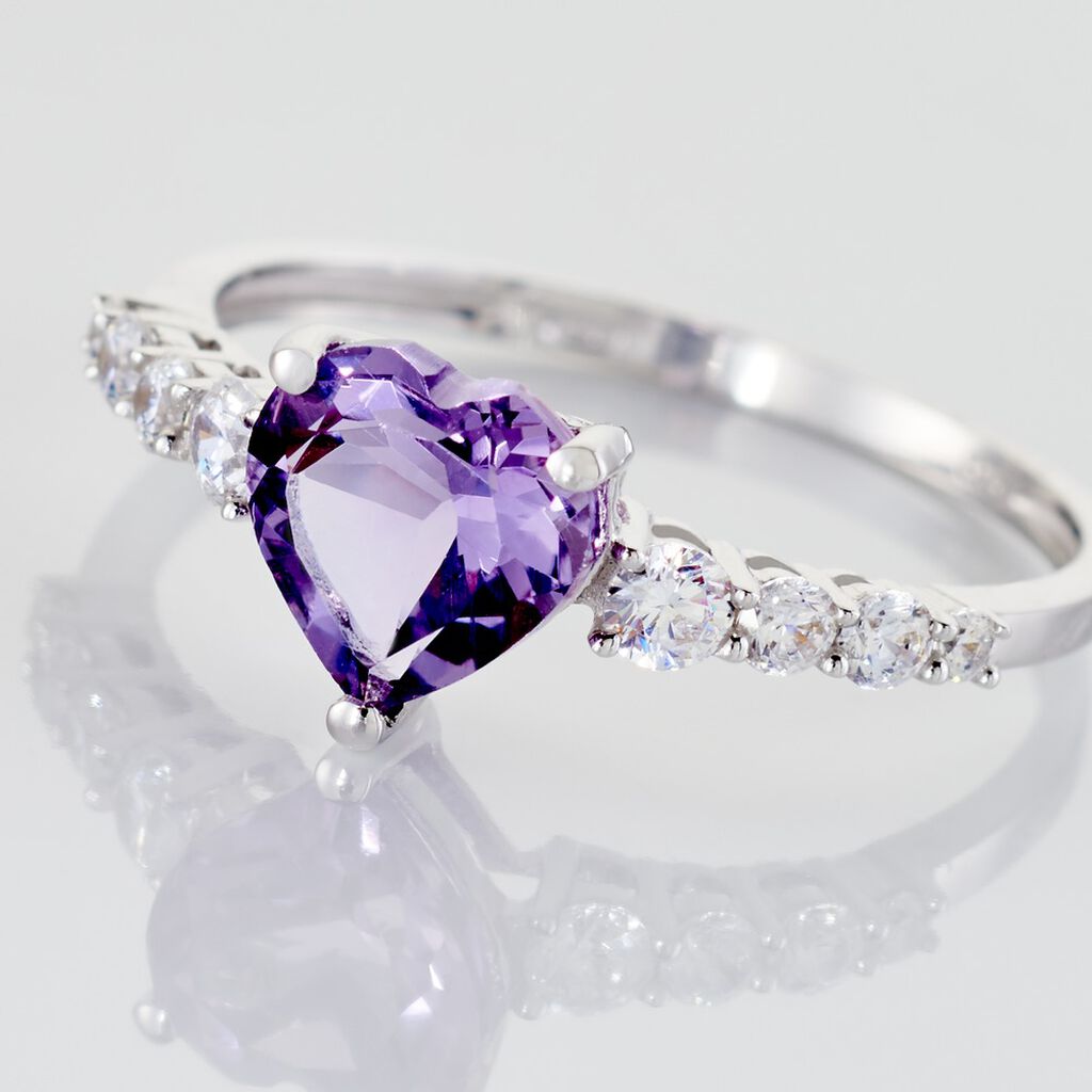 Bague Or Blanc Fany Améthyste Oxydes De Zirconium