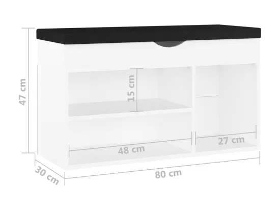 Banc à chaussures avec coussin Blanc 80x30x47 cm Aggloméré
