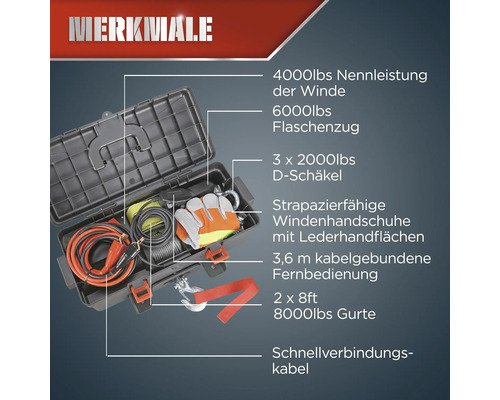TROJAN draagbare elektrische lier 4000LB staalkabel 12V
