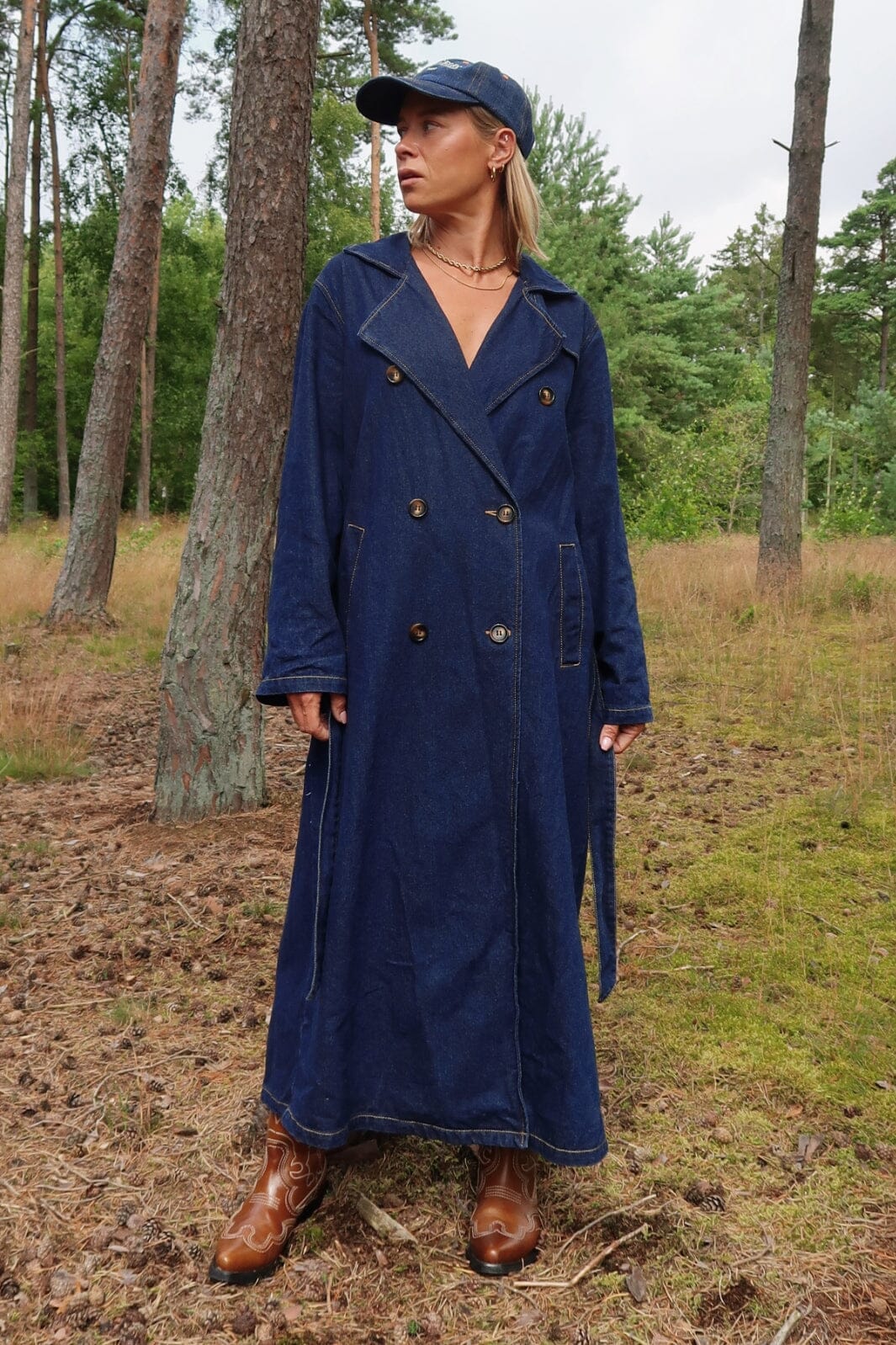 Pieces Pcfreya Ls Long Denim Trenchcoat Fsy