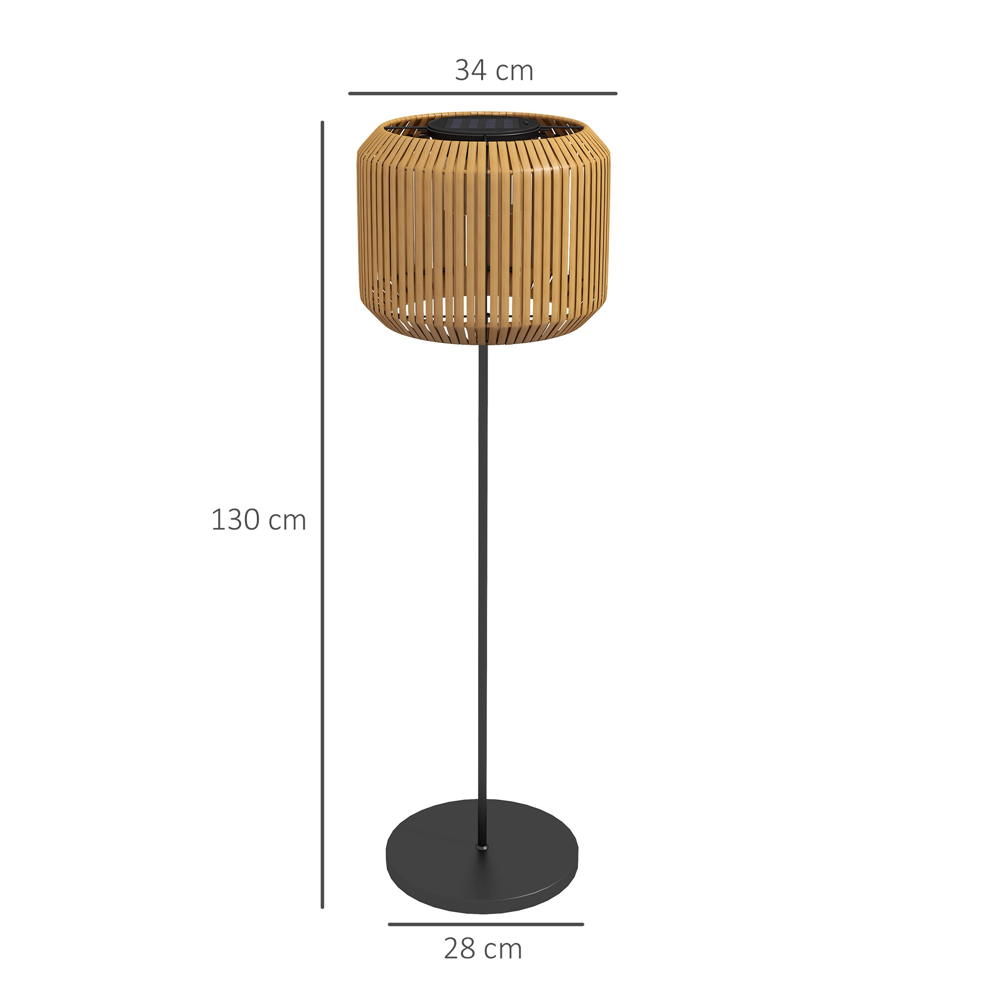 Outsunny Outdoor Stehleuchte mit Solarenergie betrieben gelb Ø34 x H130cm
