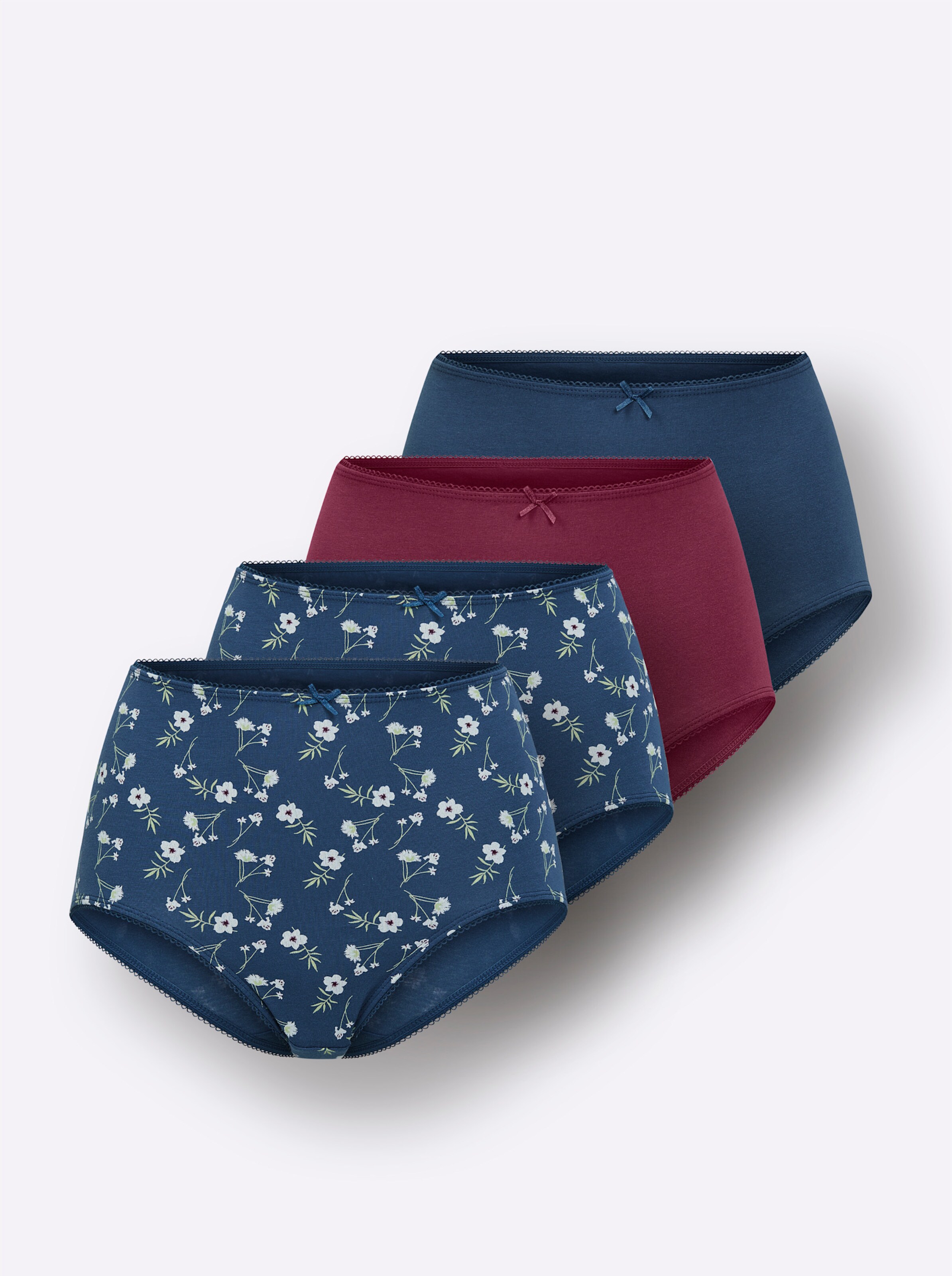 wäschepur Taillenslip in 2x rauchblau-bedruckt + 1x rauchblau + 1x bordeaux