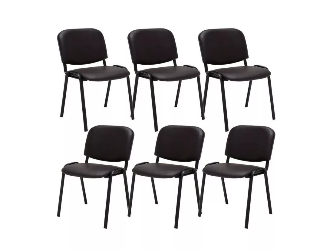 Lot de 6 Chaise de conférence - Similicuir & Métal noir mat - Marron - Ken