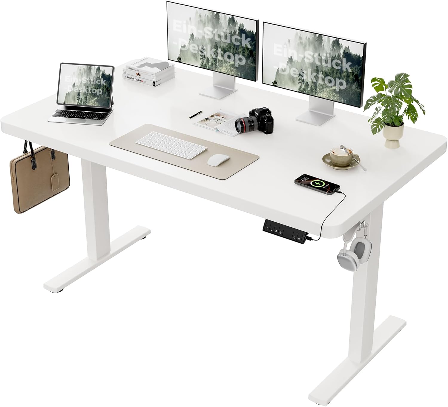 Agliestic Höhenverstellbarer Schreibtisch 140x80cm, 28MM Ganze Tischplatte mit 2 Starken Motoren, Ergonomischer Steh-Sitz Tisch Stehpult mit 3 Memory-Steuerung, Einfache Montage für Homeoffice(Weiß)