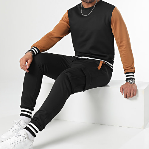 Ensemble Sweat Crewneck Et Pantalon Jogging 0142 Noir Camel