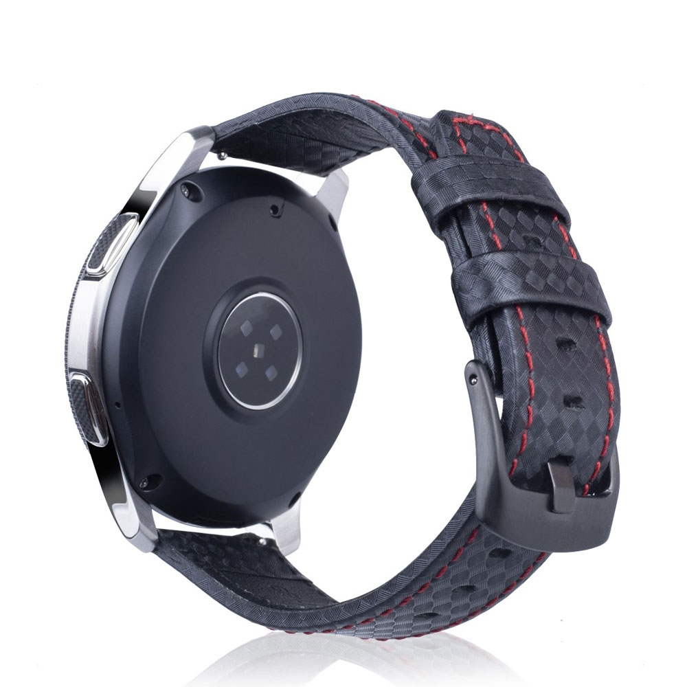 Echtleder Uhrenarmband im Carbon Look mit Dornschliesse 22mm (Gelenkumfang: 185-245mm) - Schwarz / Rot