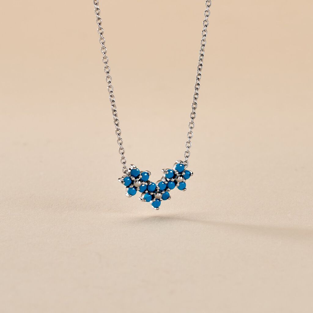 Collier Bleubirds Argent Blanc Turquoise