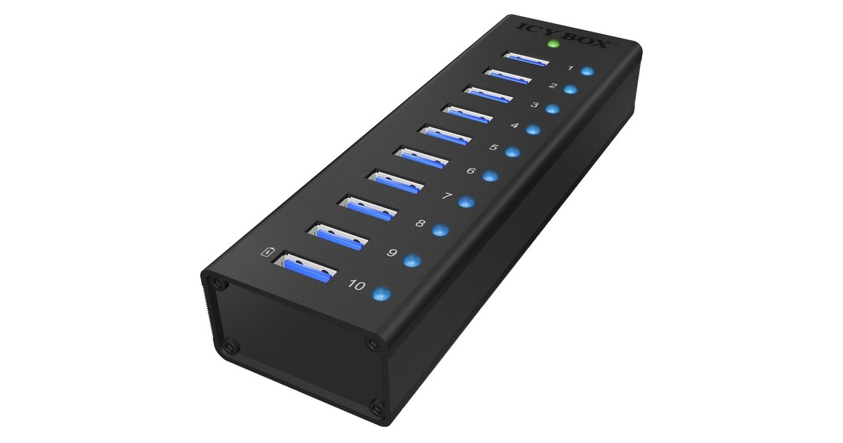 ICY BOXIB-AC6110 usb-hub  (Zwart, 10x USB 3.0 Poorten)