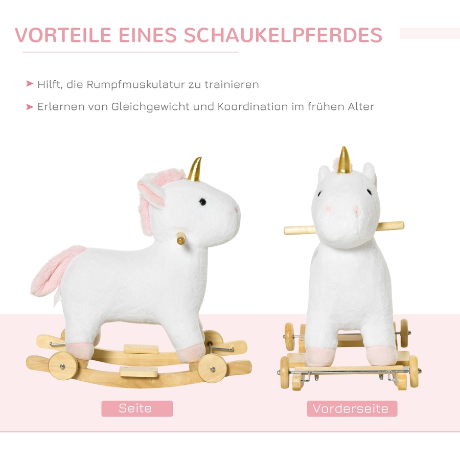 HOMCOM Schaukeltier Spielzeug, Triceratops, Einhorn Weiß