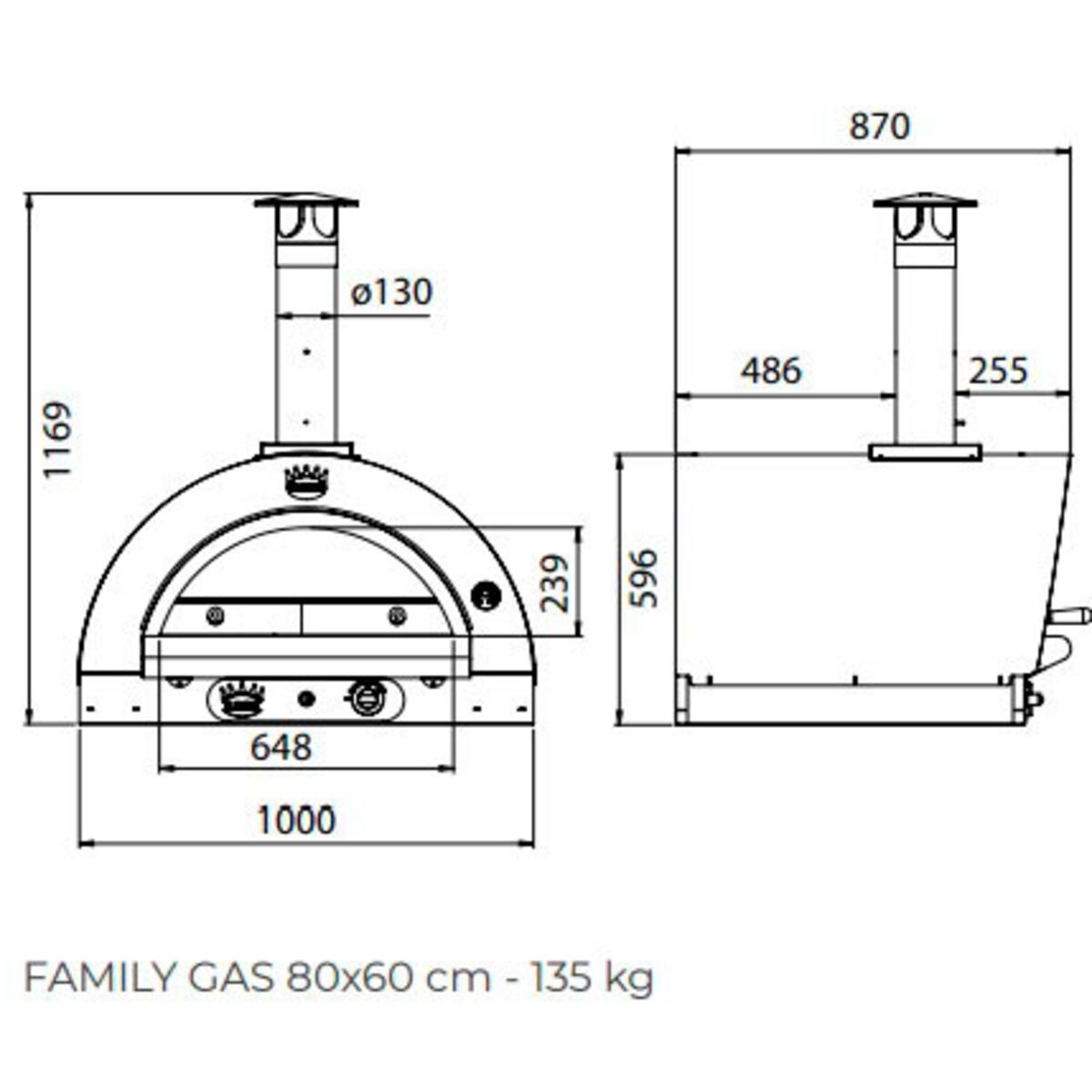 Family Gass Pizzaovn 80x60 cm Antrasitt