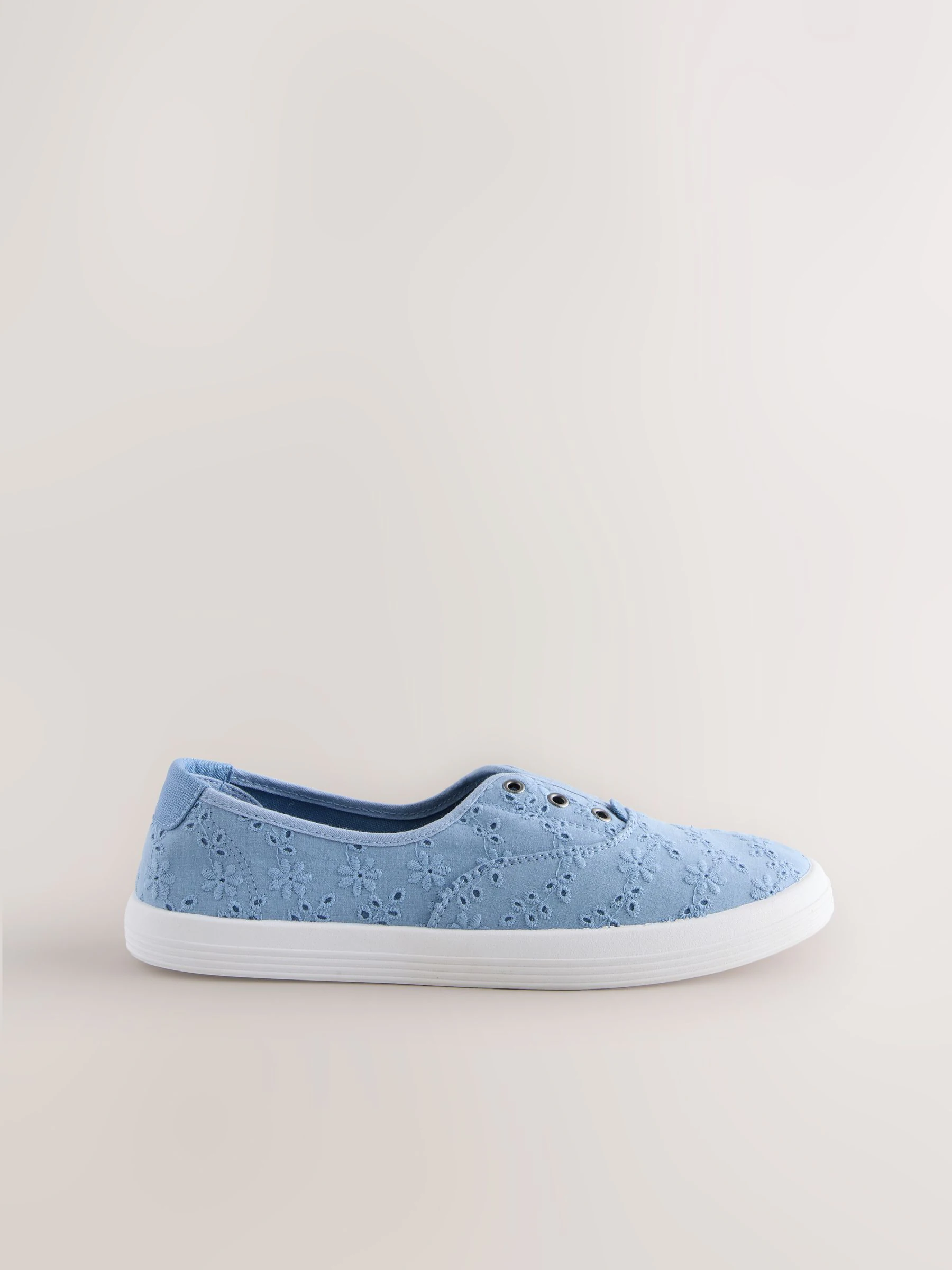 Blauw - Geborduurde veterloze canvas instapsneakers