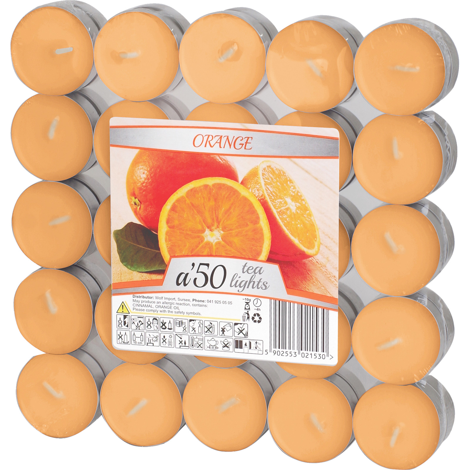 Duftteelichter Orange, 50 Stück