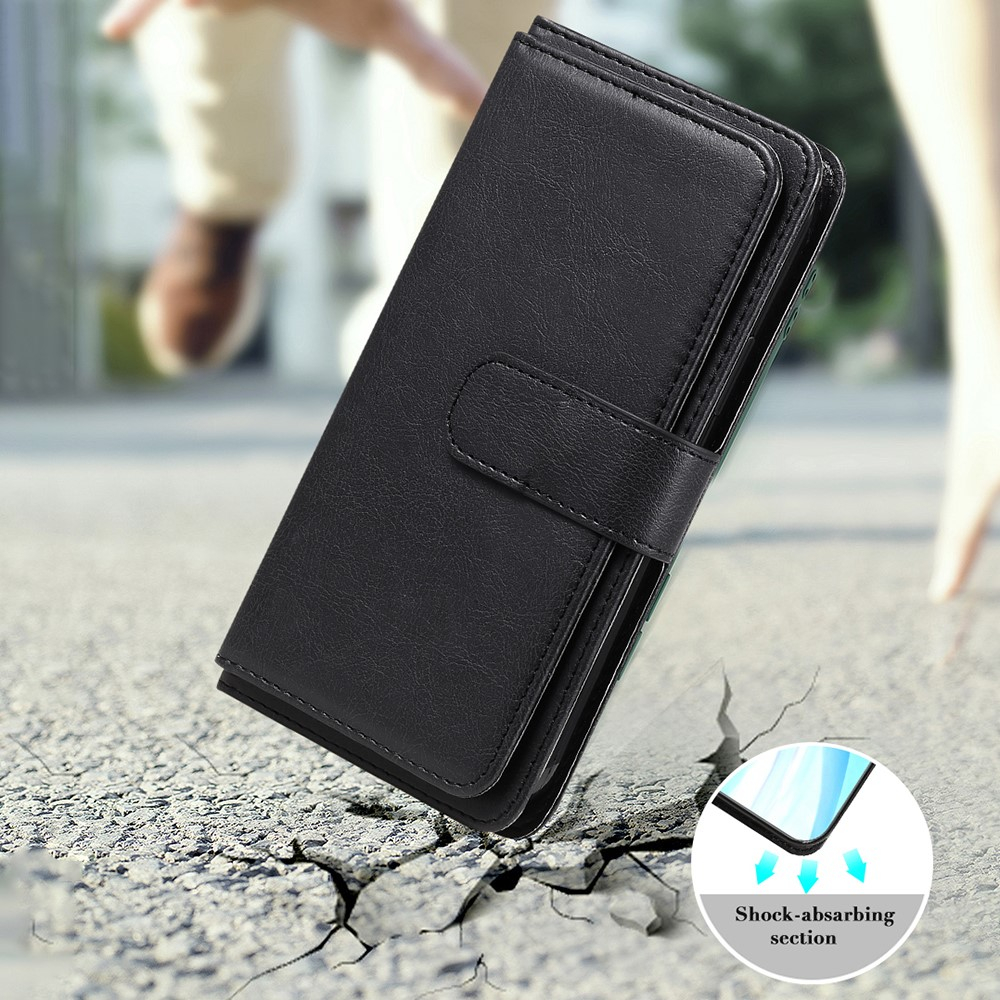Samsung Galaxy S22 5G Leder Wallet Etui Tasche mit 10 Kartenfächern -  Schwarz