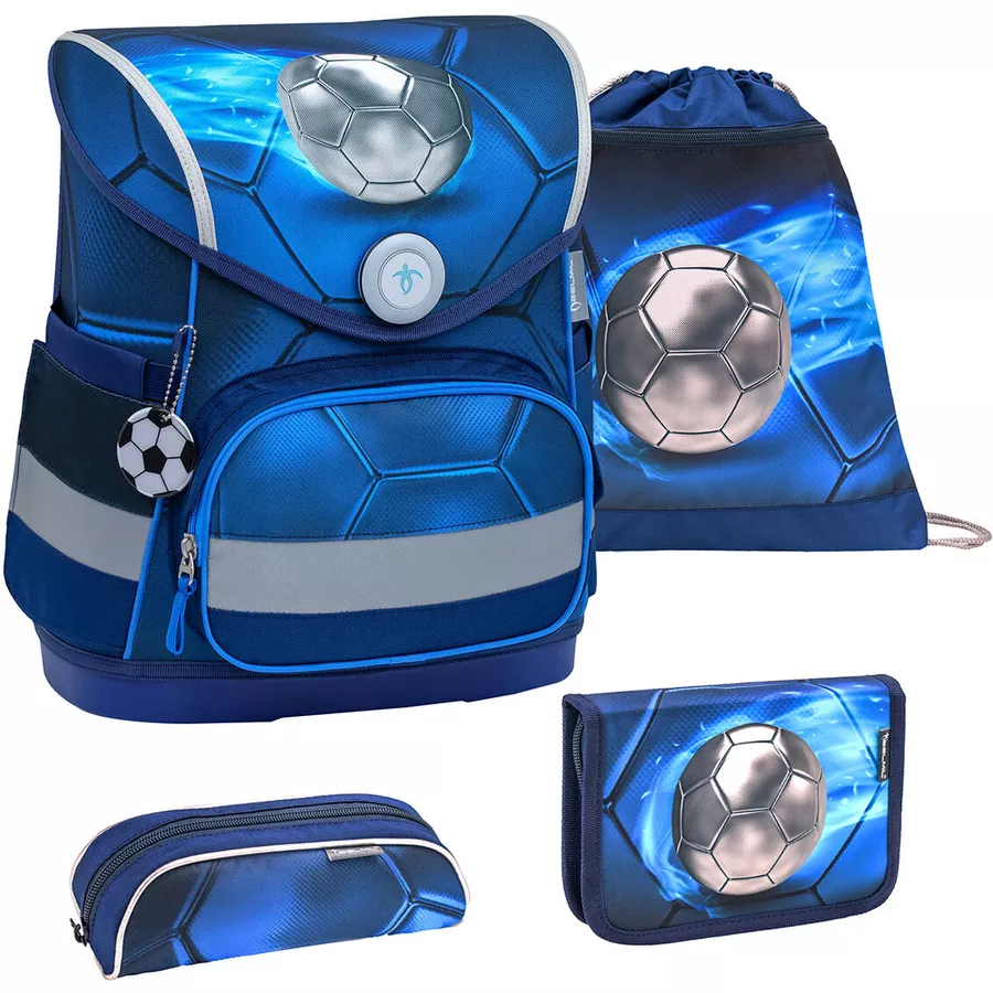Belmil Schulranzen Compact Schulranzen Set 4-teilig mit Brustgurt Football 4
