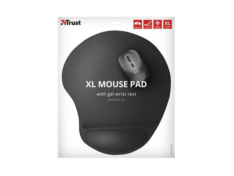 Trust Mausmatte Bigfoot XL Schwarz Ergonomisches Soft-Mauspad mit Handballenauflage