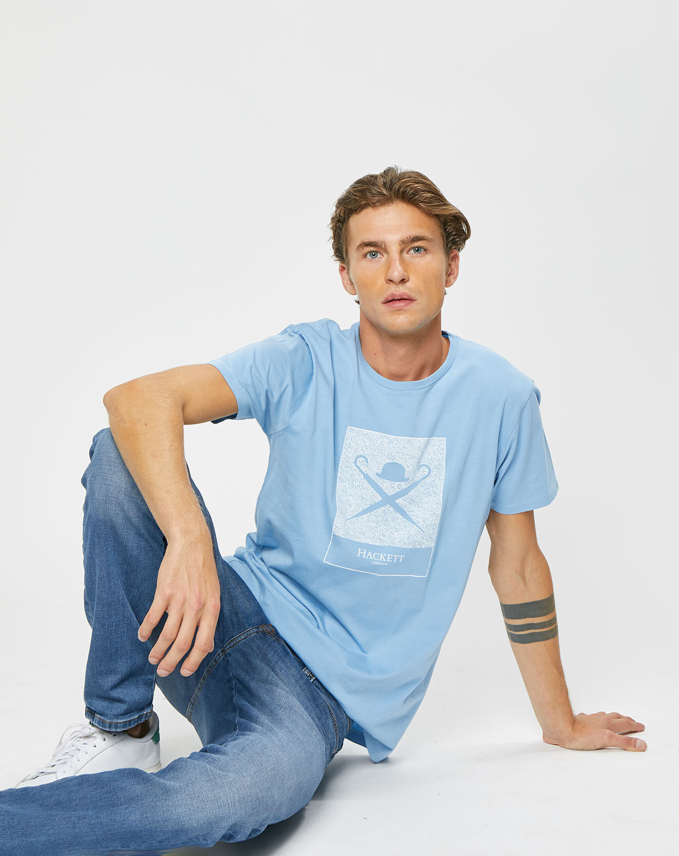Hackett London T-Shirt Print Body bleu ciel