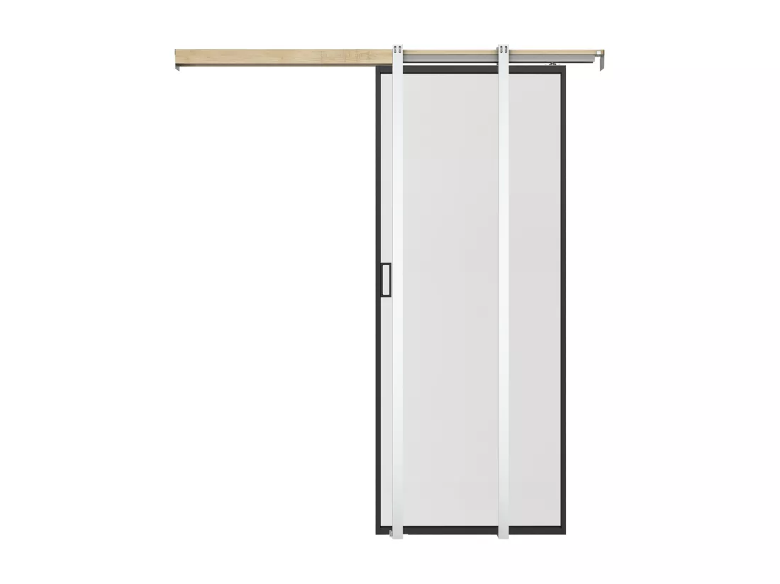 Porte coulissante avec système à galandage - aluminium et verre trempé dépoli - H205 x L73 cm - LINCI II