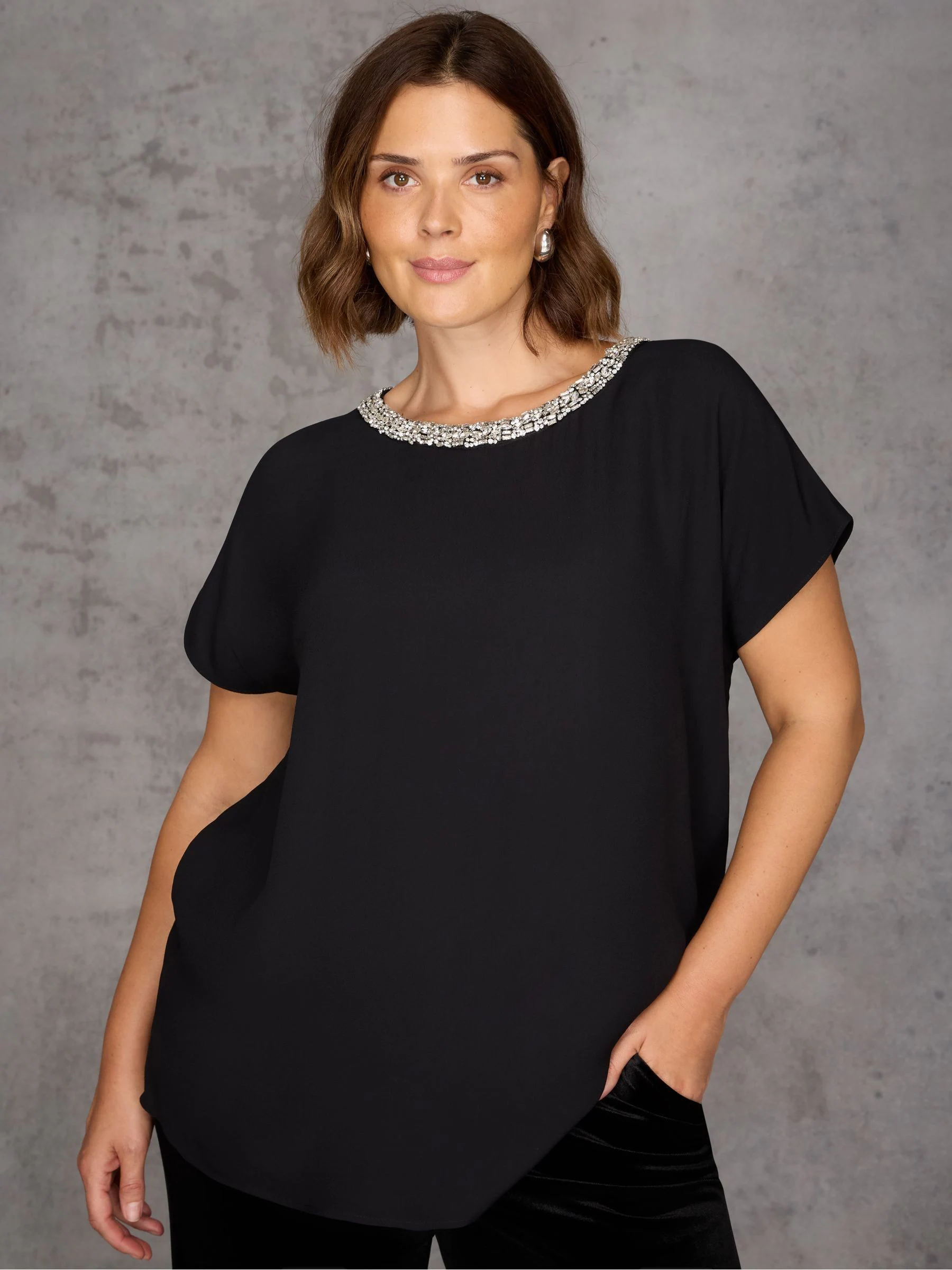 Live Unlimited Embellished Neckline Top