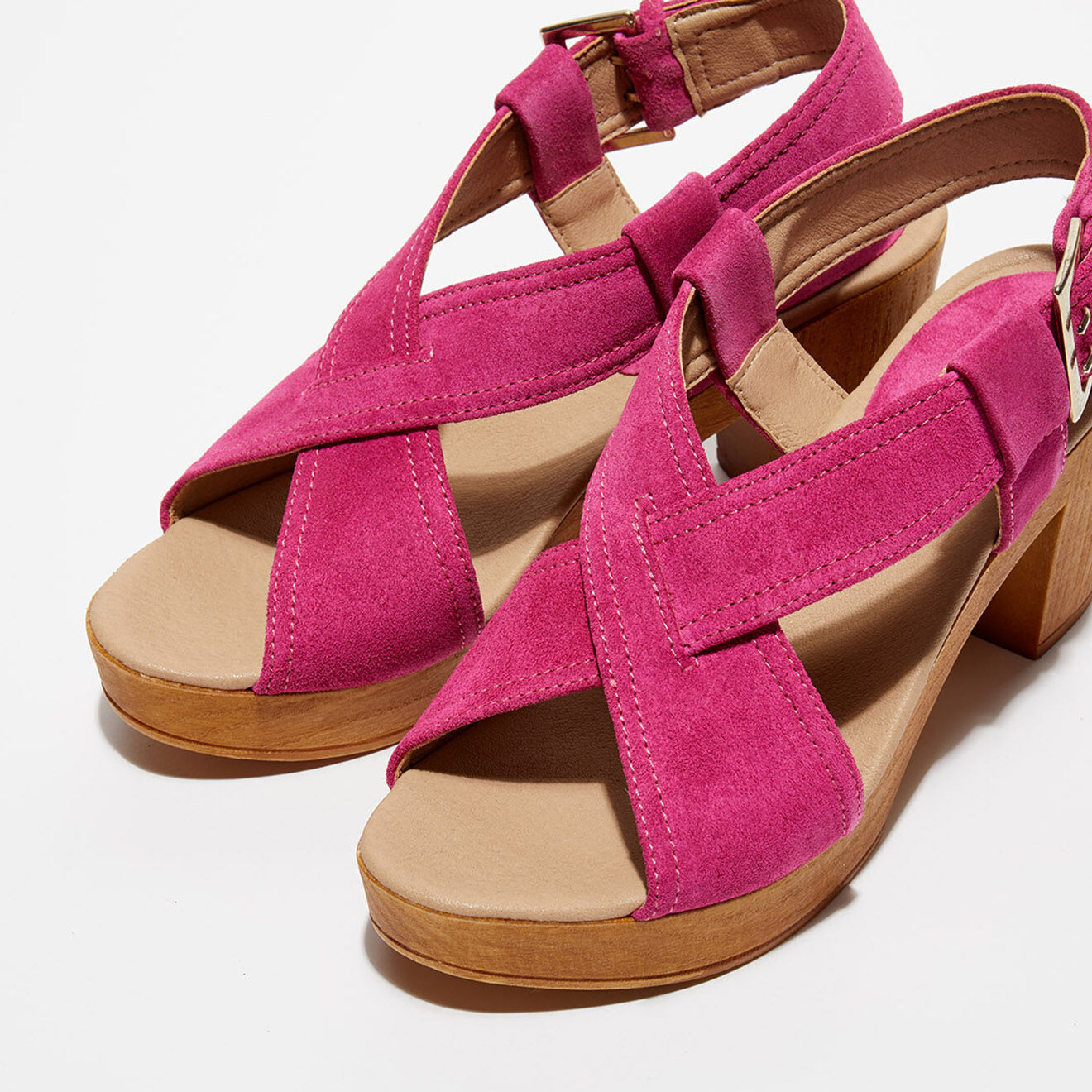 Apologie Studio Sandales sabots en Velours de Cuir Marta rose bonbon - Talon 8 cm