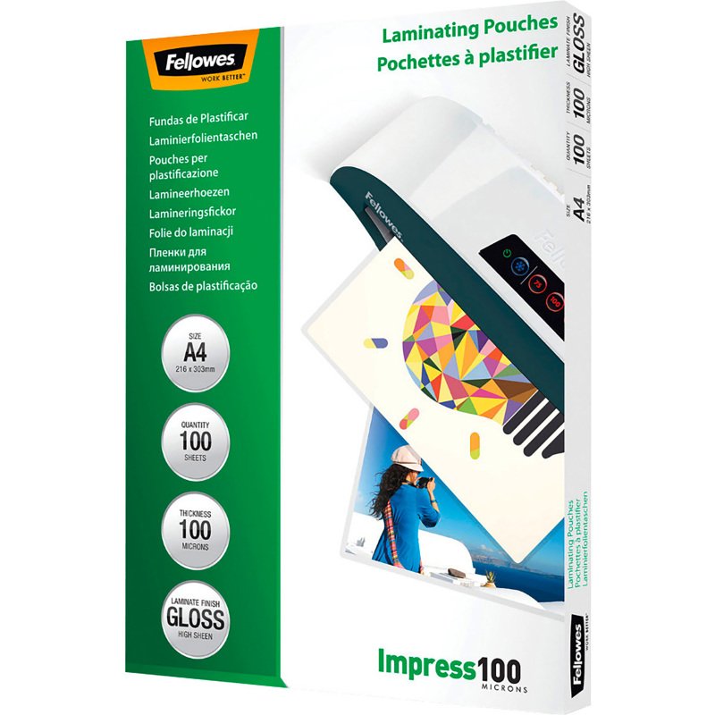 Pochettes de plastification Fellowes A4 2 x 100 µ brillantes - Boite de 100