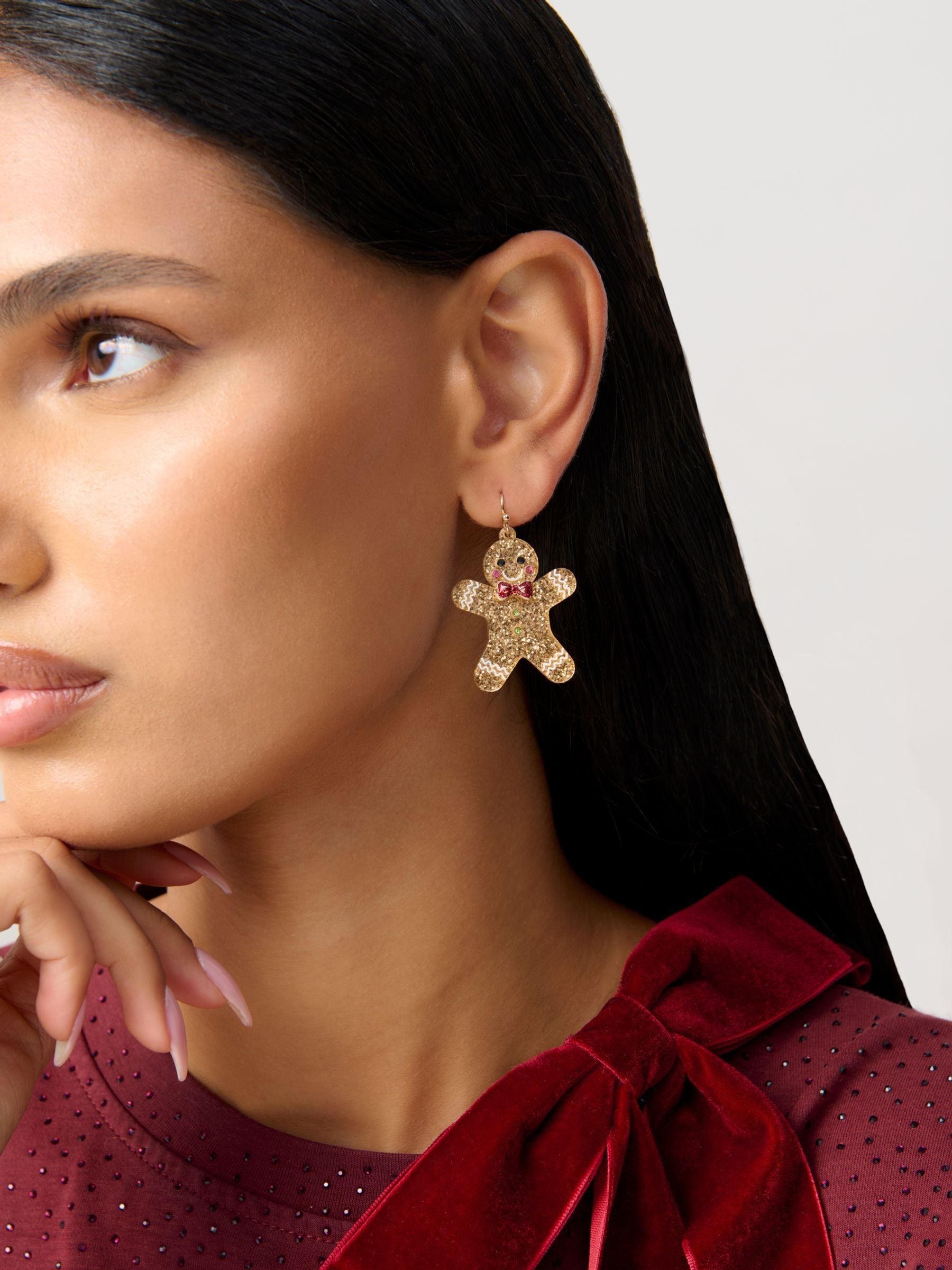 Aela Gold Tone Christmas Gingerbread Drop Earrings