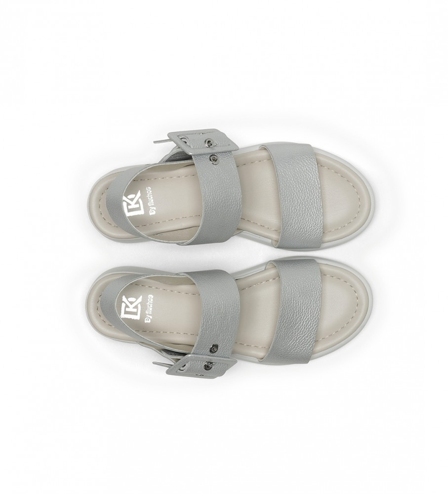 Sandálias Dorking by Fluchos Slam em couro prateado - Salto plataforma de 5 cm -